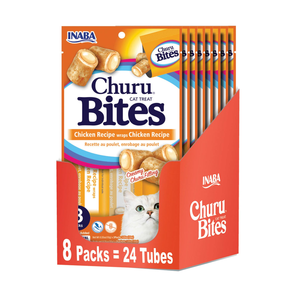 INABA Churu Bites soft chicken wraps, moisture-rich treat to support hydration for cats.