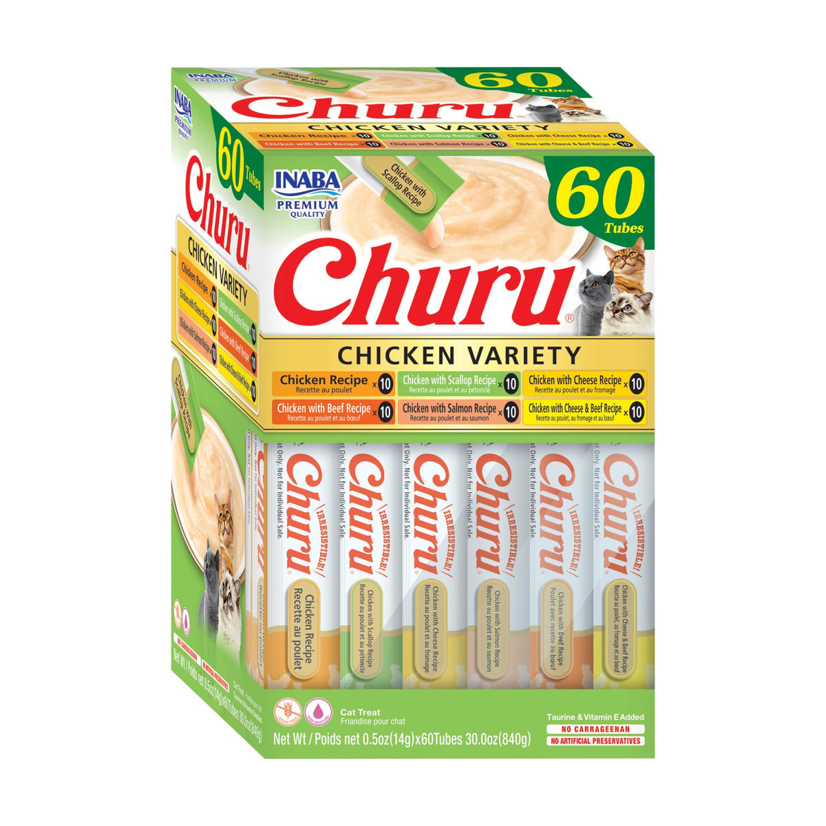 INABA Churu chicken tube close-up shows creamy texture for hand-feeding.