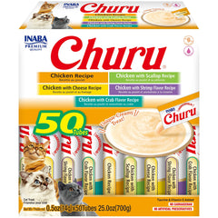 INABA Churu chicken-tube closeup highlights creamy texture for easy hand feeding.