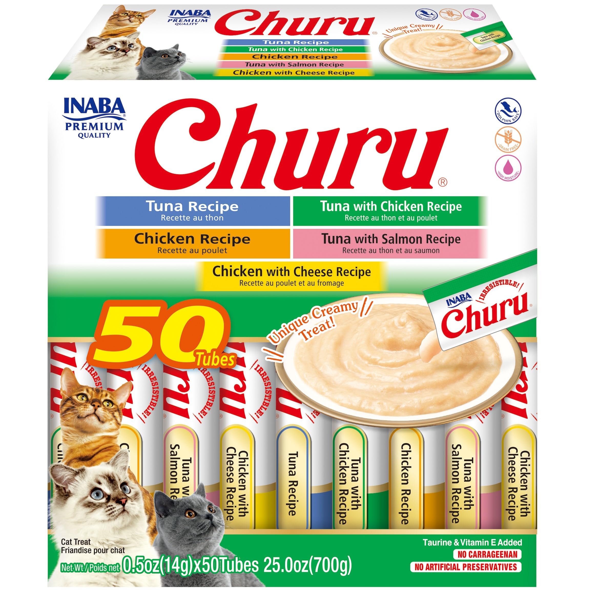 INABA Churu creamy purée with tuna and chicken, a hydrating treat.