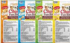 INABA Churu Fun Bites center-filled treats highlight creamy center for hand-feeding and pill hiding.