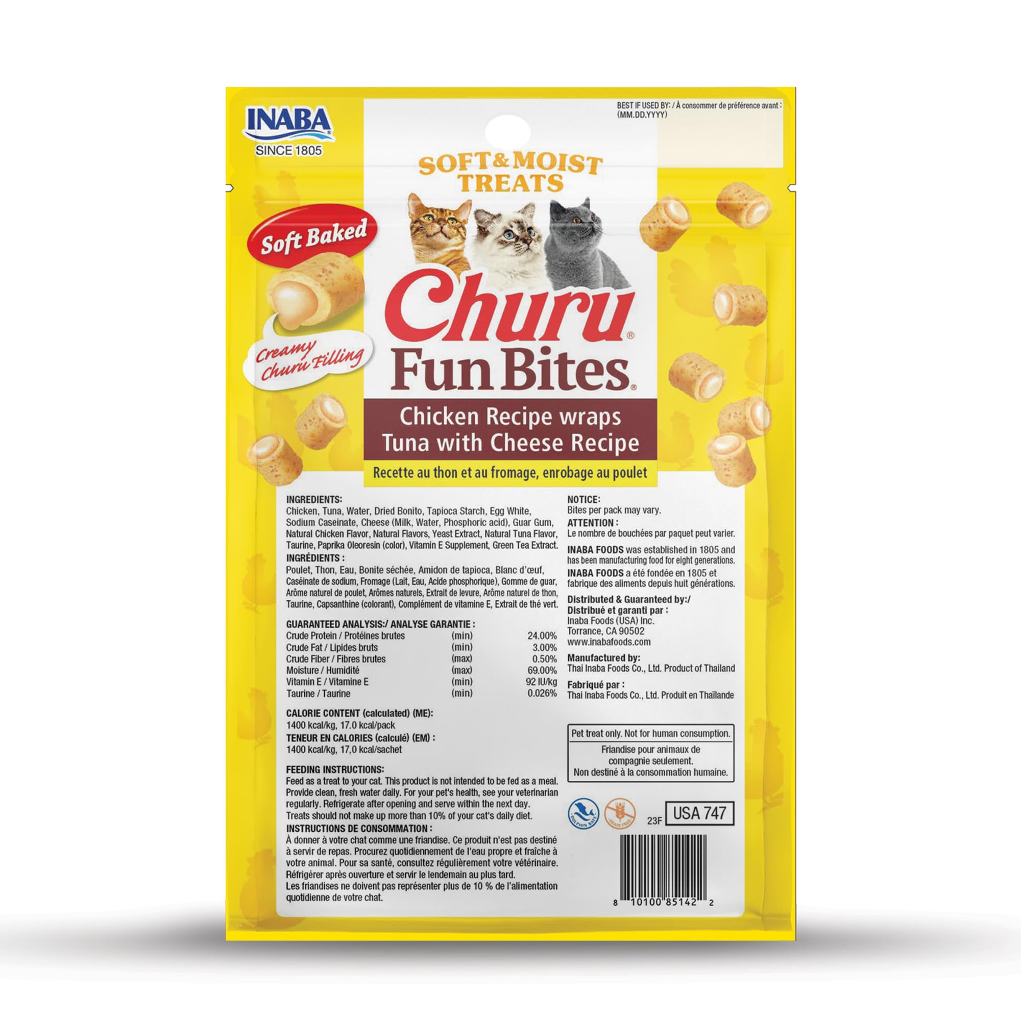 INABA tuna cheese flavor offers creamy center and savory appeal.