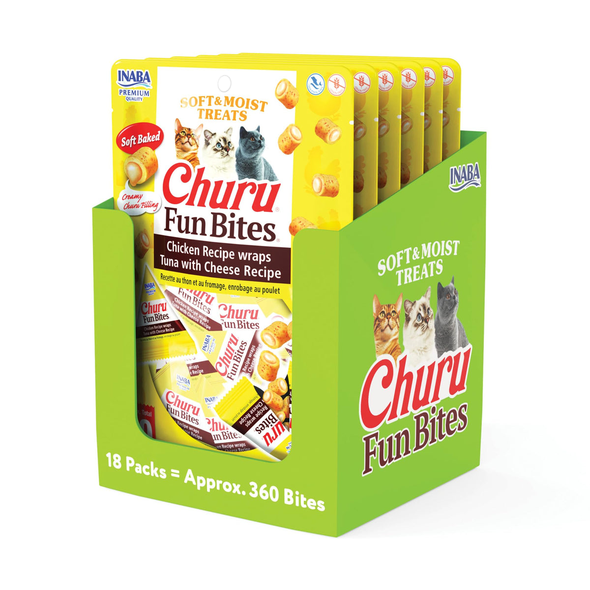 INABA Churu Fun Bites tuna cheese soft center for easy feeding.