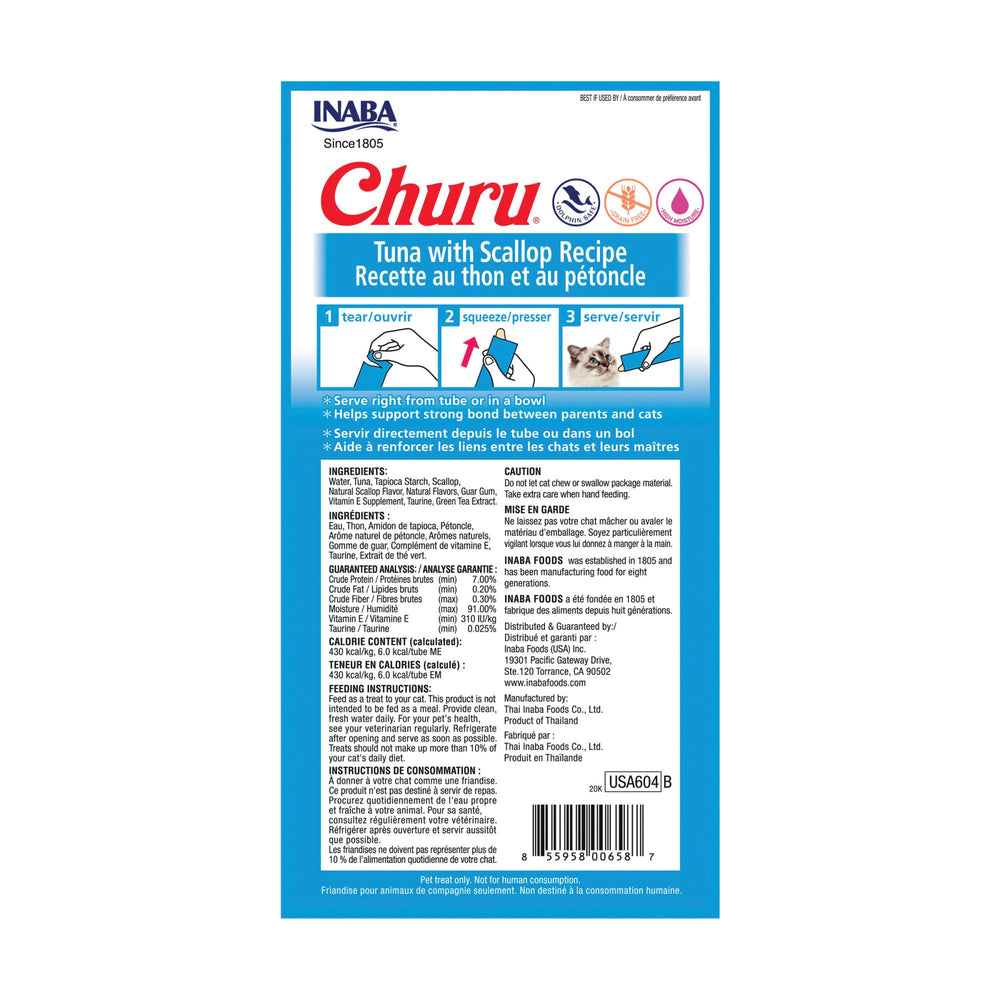 INABA Churu Green Tea extract label highlights natural antioxidants for cats.