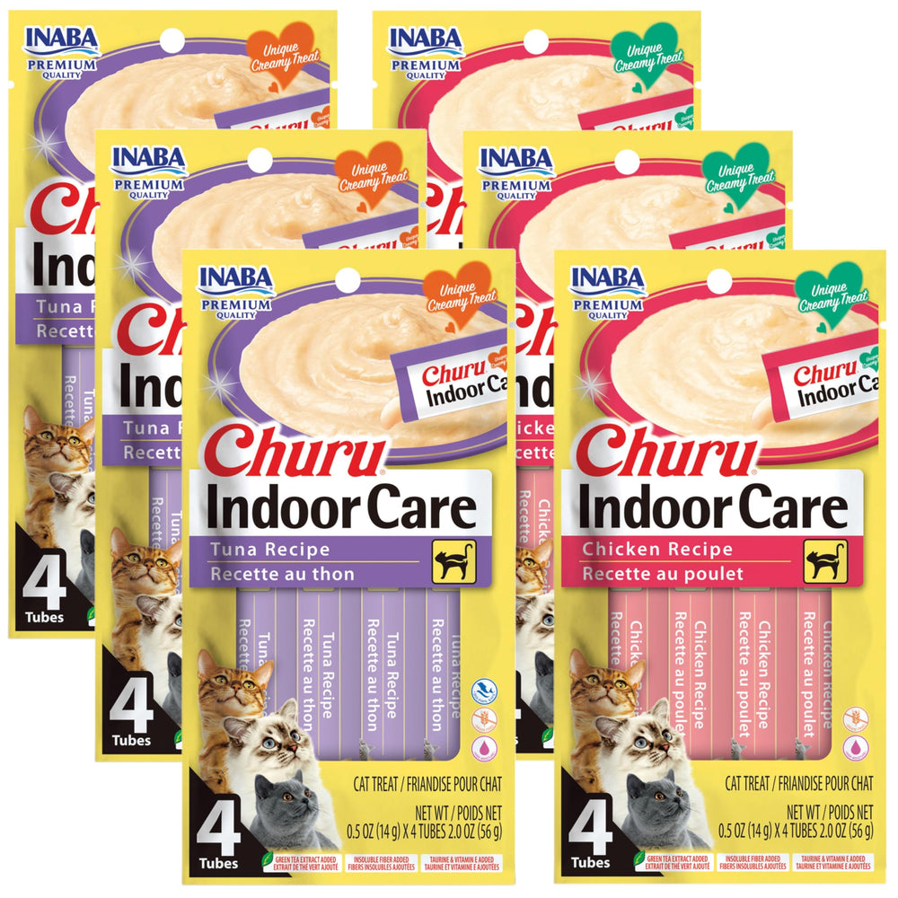 INABA Churu hairball control tubes for cats promote hydration and digestion.