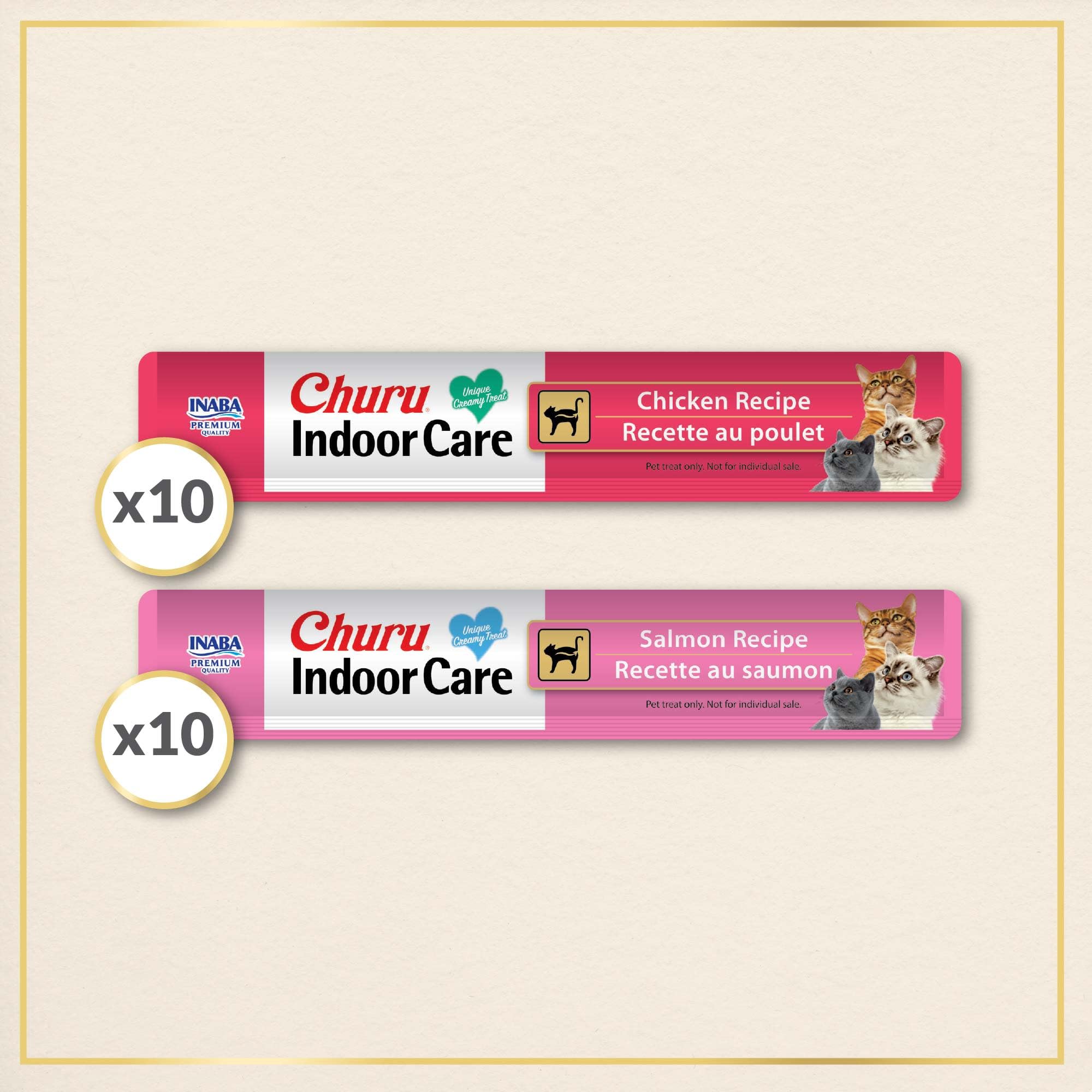 INABA Churu Indoor Care kibble topper on dry food for added moisture