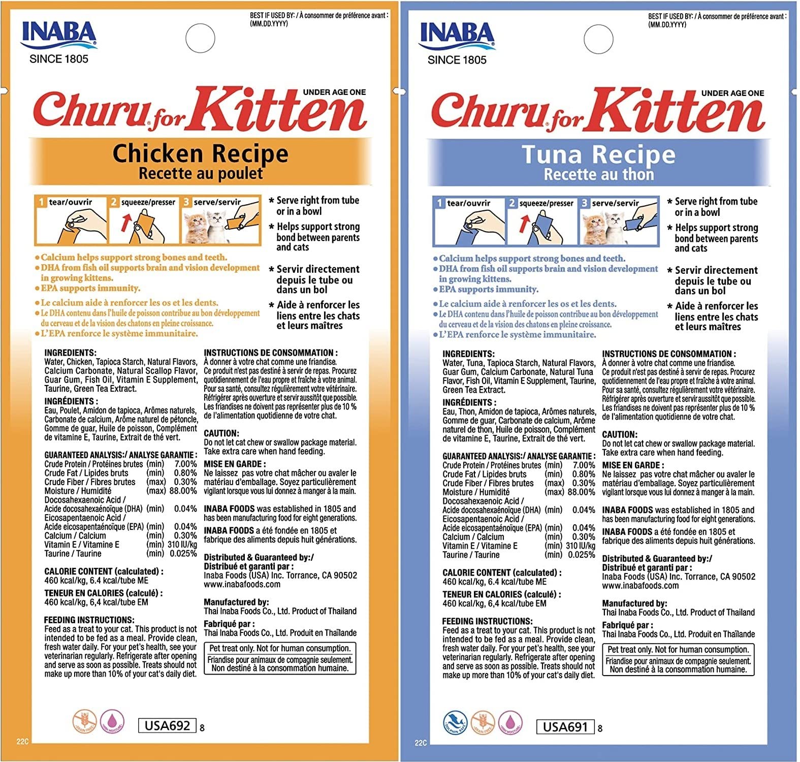INABA Churu kitten puree tubes reveal grain-free treat for kittens' meals.