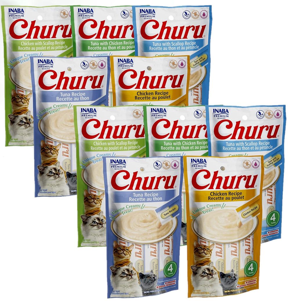 INABA Churu pack front, 40 tubes, convenient cat treat display.