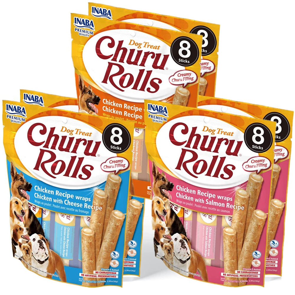INABA Churu Rolls dog treat pack with three flavors, ideal for training rewards