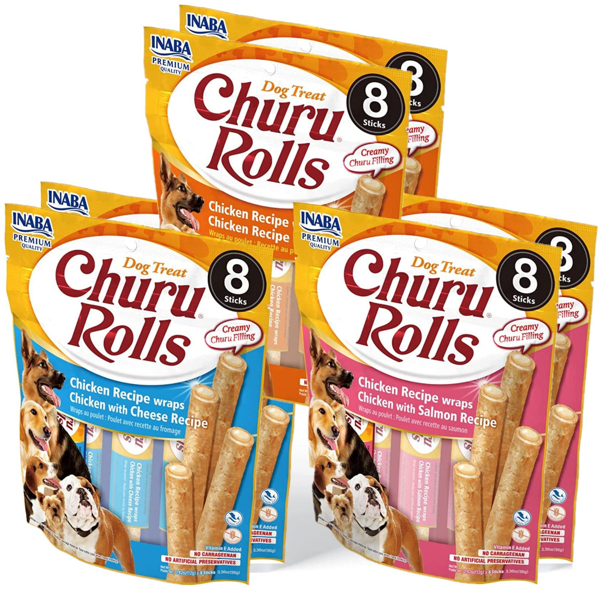 INABA Churu Rolls dog treat pack with three flavors, ideal for training rewards