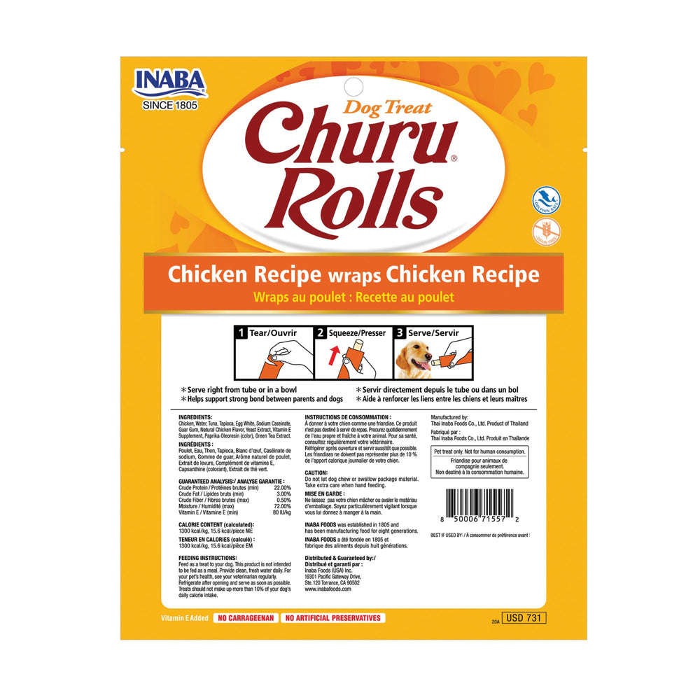 INABA Churu Rolls flavors: Chicken Recipe, Chicken with Cheese, Salmon