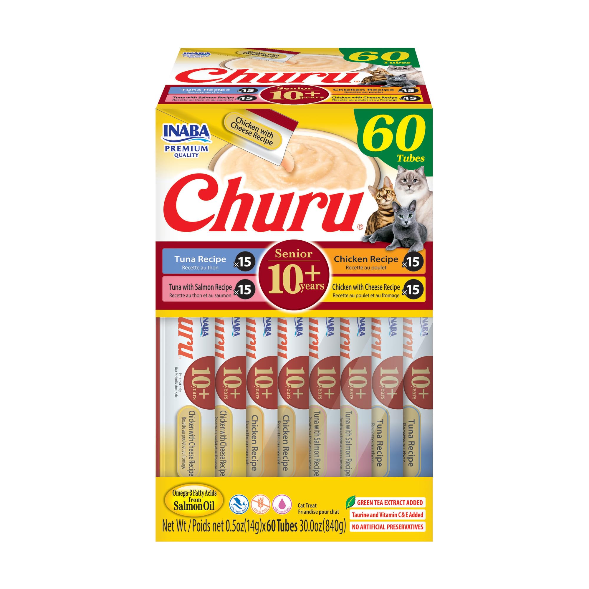 INABA Churu Senior Tuna Recipe tube for easy, protein-rich feeding.