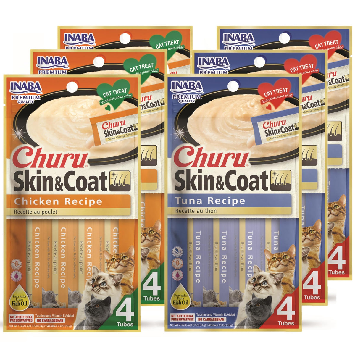 INABA Churu skin and coat tubes provide hydration-friendly cat treat.