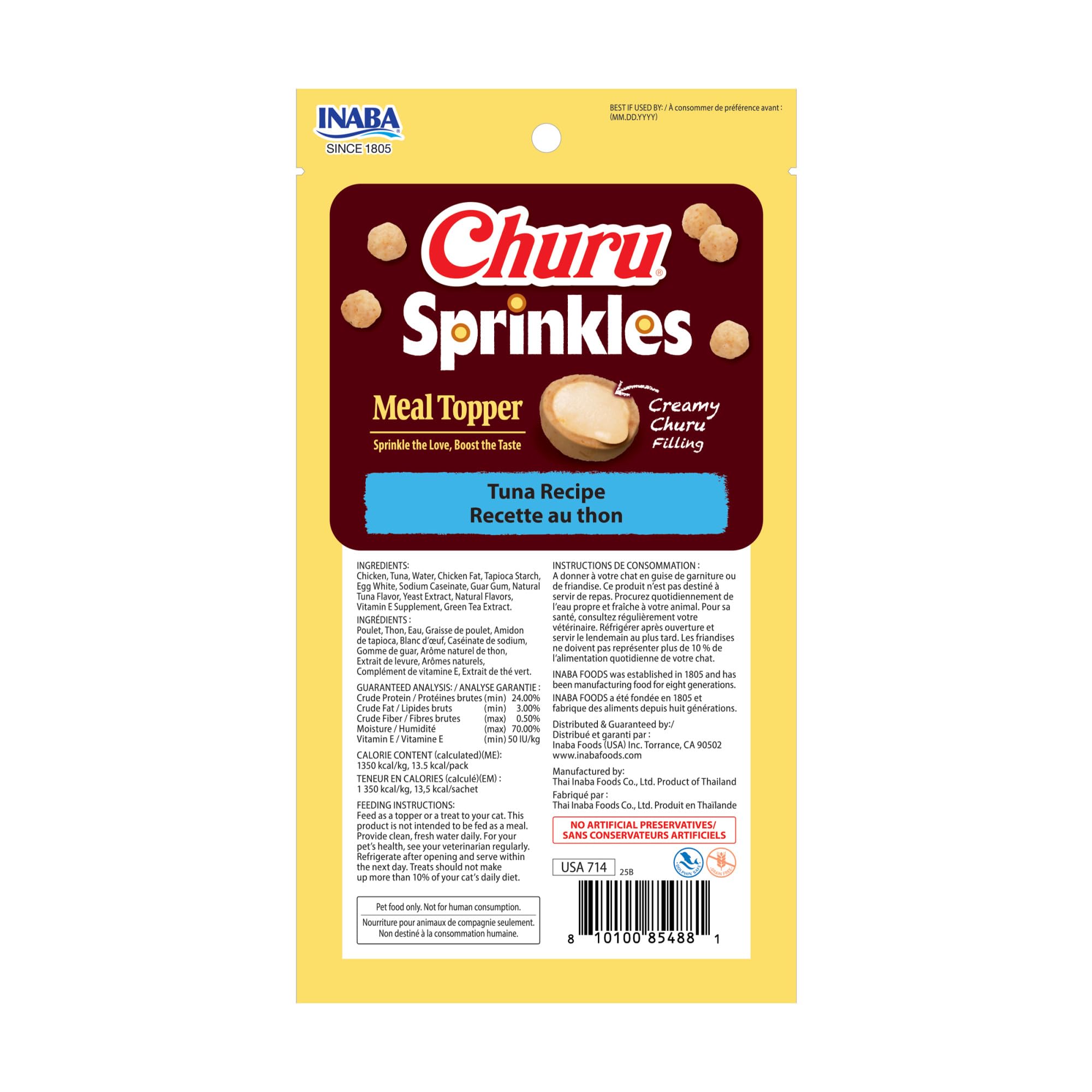 INABA Churu Sprinkles 18-pack carton emphasizes freshness and convenience.