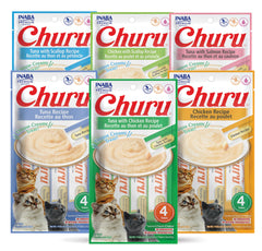 Inaba Churu tube close-up with creamy purée ideal for hand feeding and hydration.