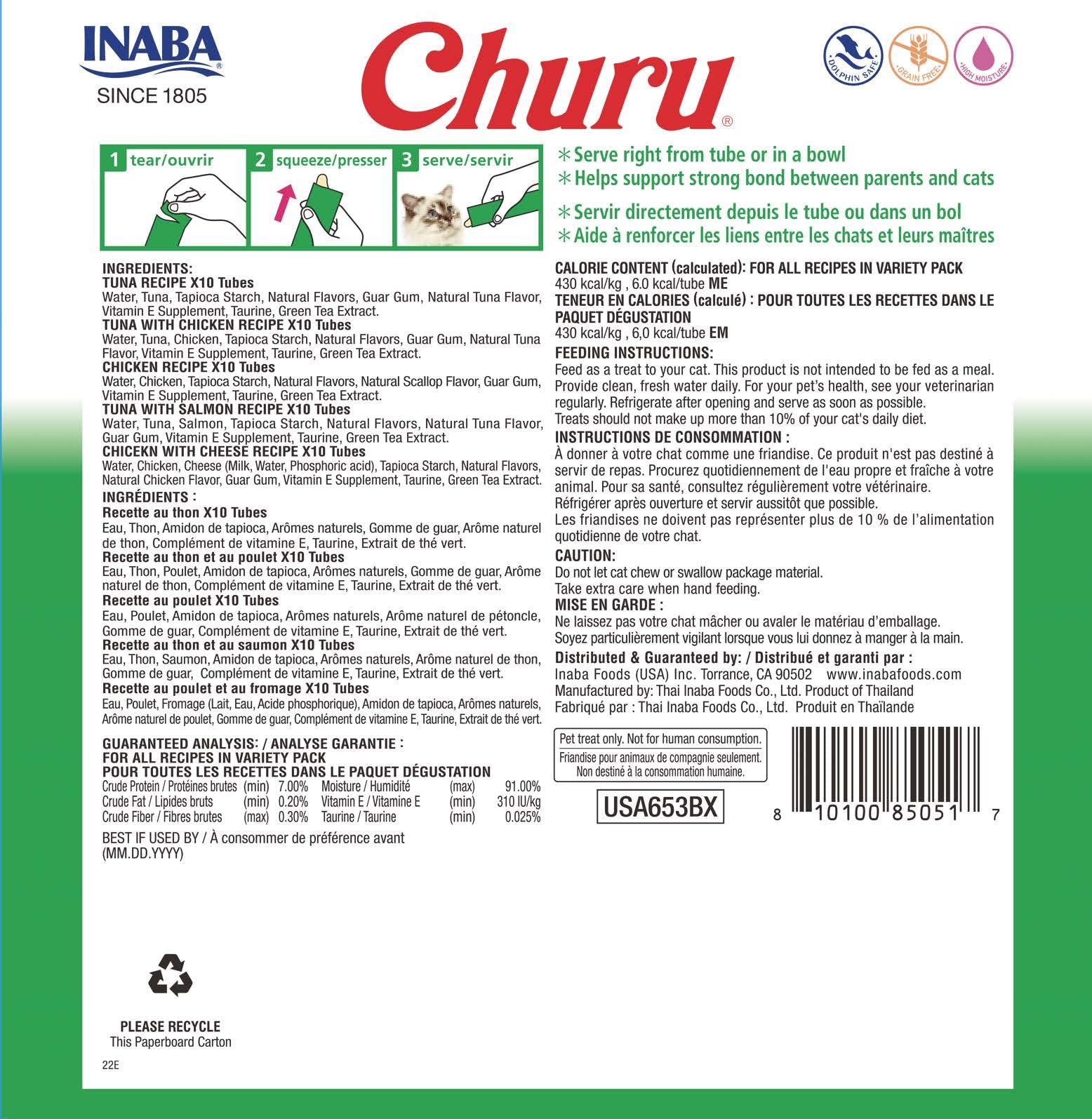 INABA Churu tube close-up showing smooth texture for hand-feeding.