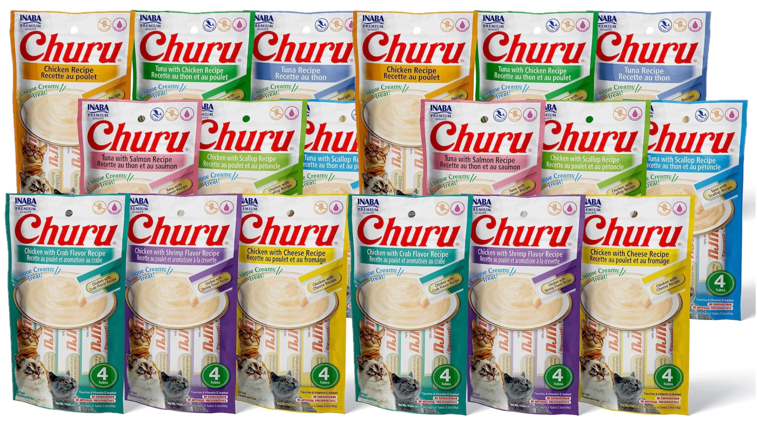 INABA Churu tube close-up shows creamy texture for hand feeding.