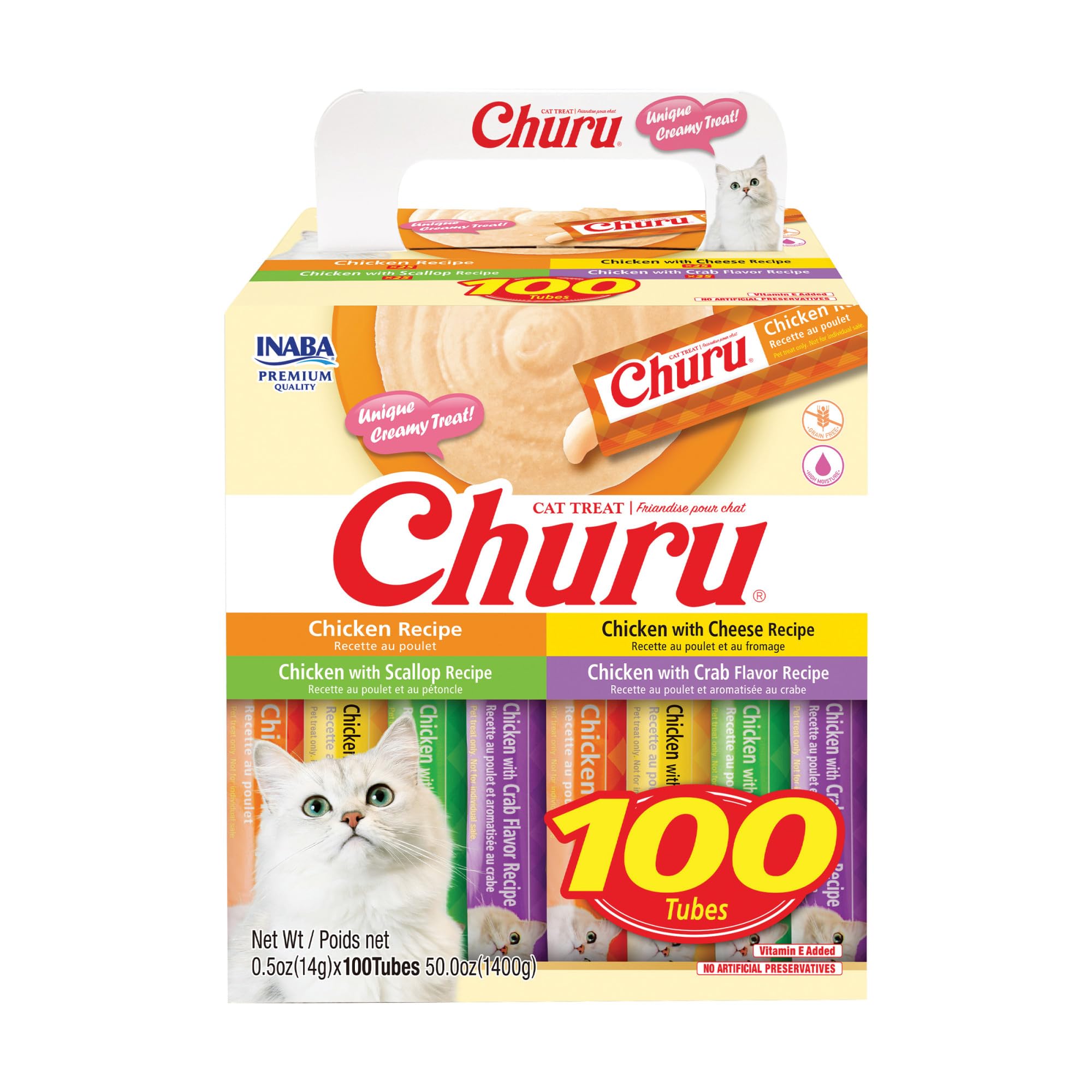 INABA Churu tube close-up shows creamy texture ideal for hand-feeding.