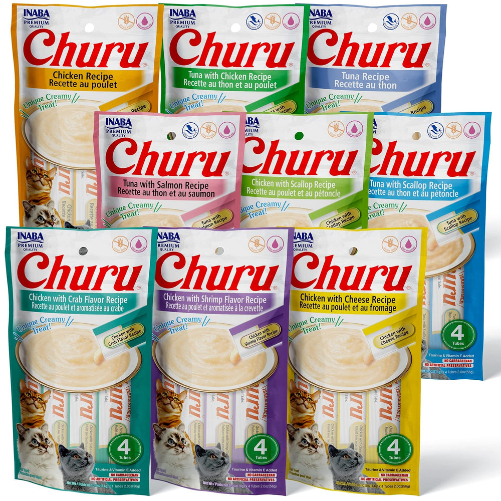INABA Churu tube packaging display for grab-and-go hydration-friendly cat treats