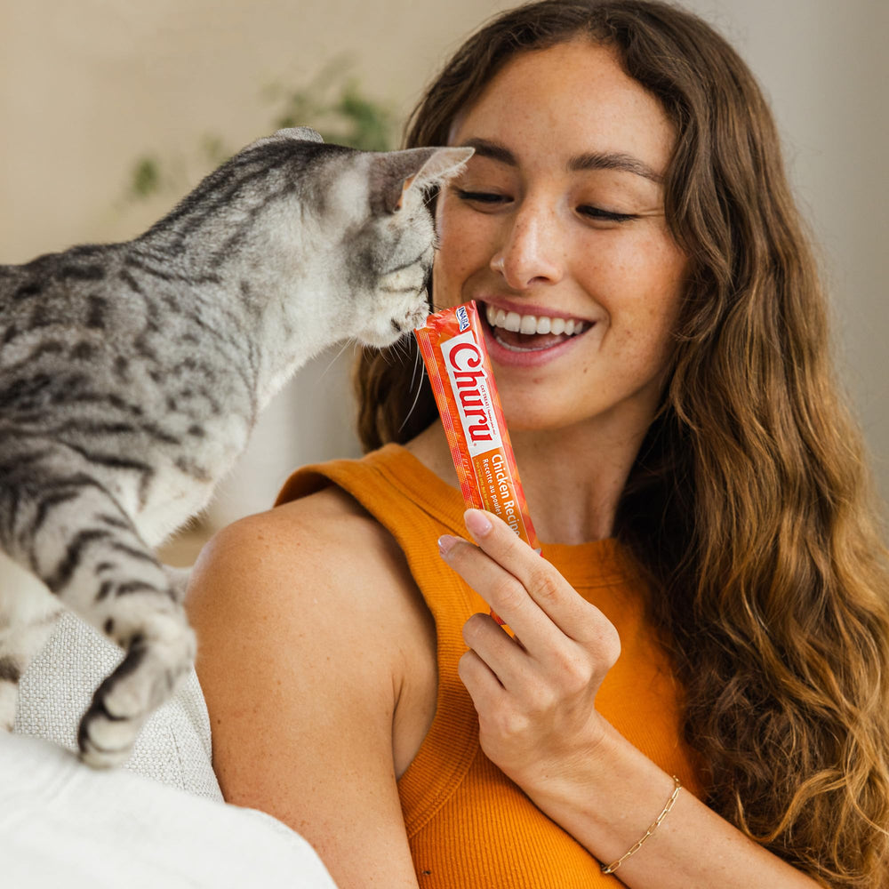 INABA Churu tuna flavor tube shows versatile wet/dry topper use.