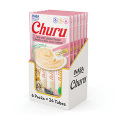 INABA Churu tuna-salmon tube product shot highlighting creamy, hydrating treat for cats