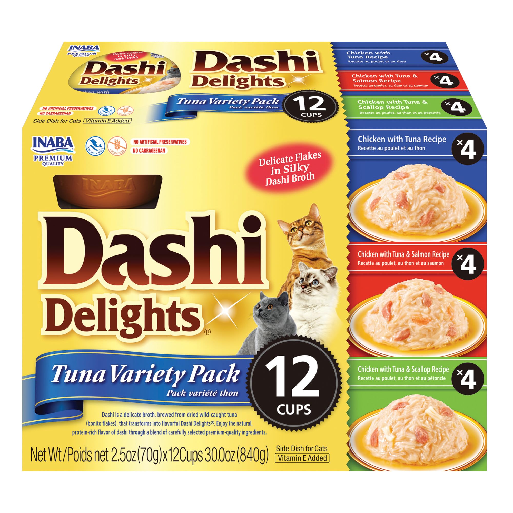 INABA Dashi Delights tuna shreds in bonito broth cup for cats