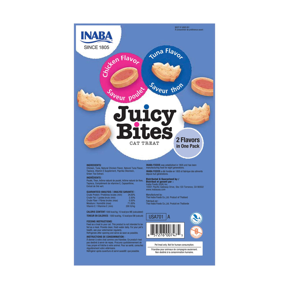 Flavor duo INABA Juicy Bites Tuna-Chicken with vitamins and antioxidants.