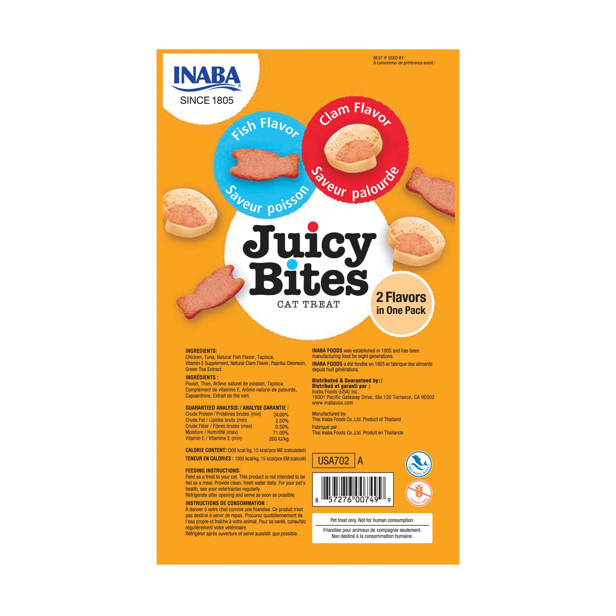 INABA Juicy Bites flavor duo tuna and chicken to please picky eaters.