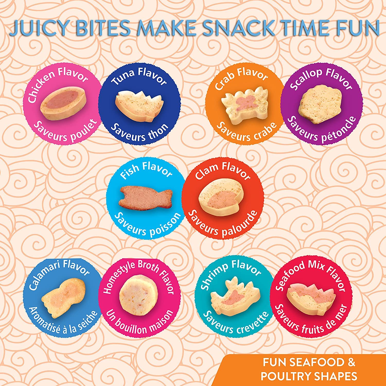 Two-flavor duo shapes offer variety and appealing texture for cats.