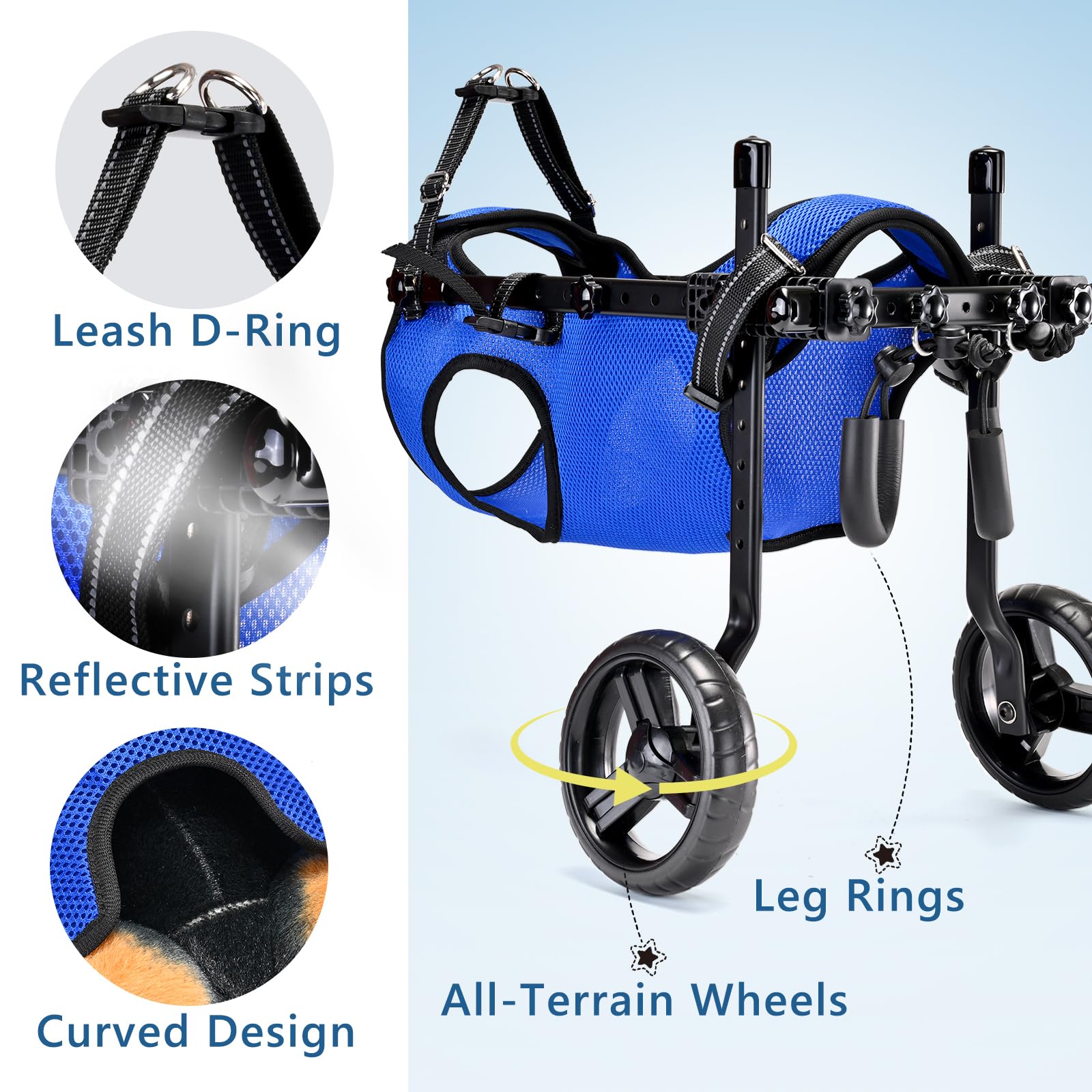 Inanil dog wheelchair D-ring leash attachment improves control during walks.