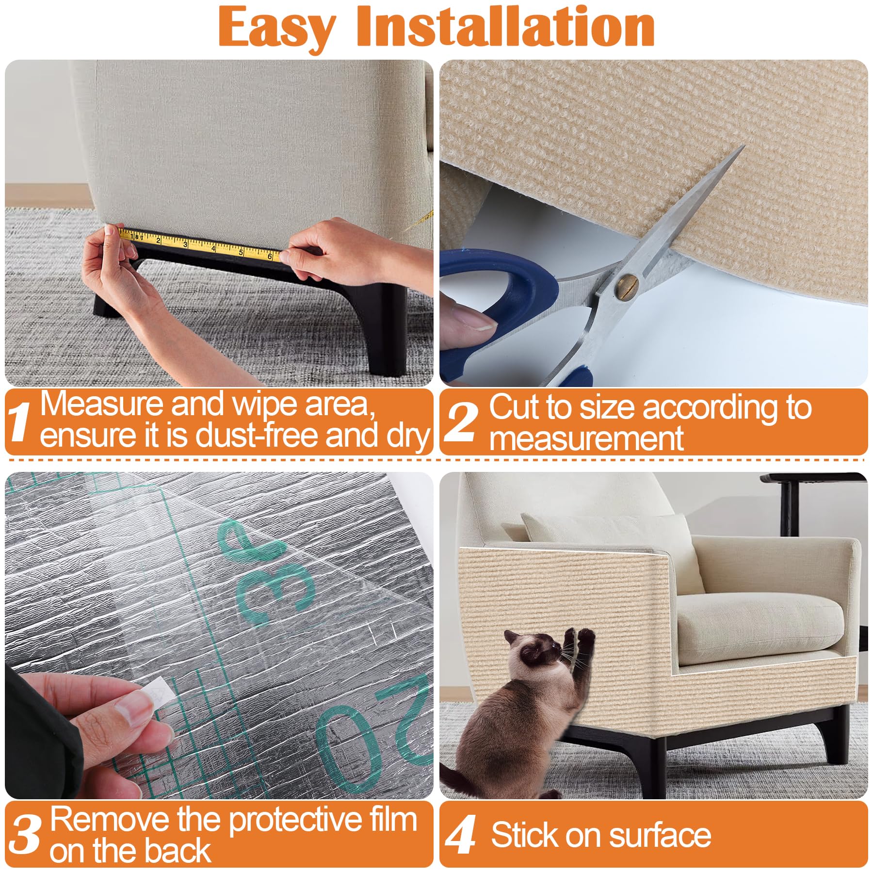 Inchoco Cat Scratching Pad protection use case shows versatile placement on sofas.