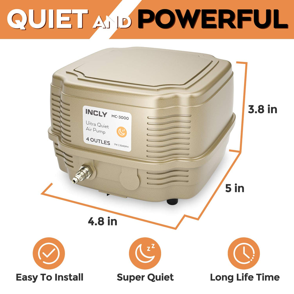 INCLY 7W Ultra Silent Pump with four outlets for multi-point aeration.