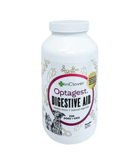 InClover Optagest powder sprinkled on pet food for easier digestion.