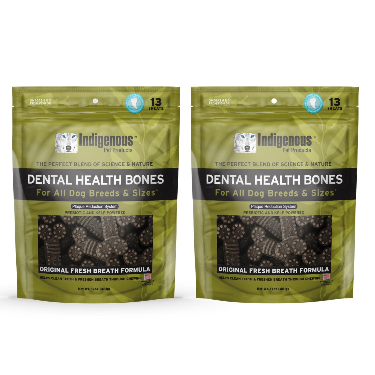 Indigenous Dental Health Bones two-pack front view promoting fresh breath
