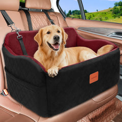 INDYBUD dog car seat backview demonstrating secure fit and elevated comfort on long trips