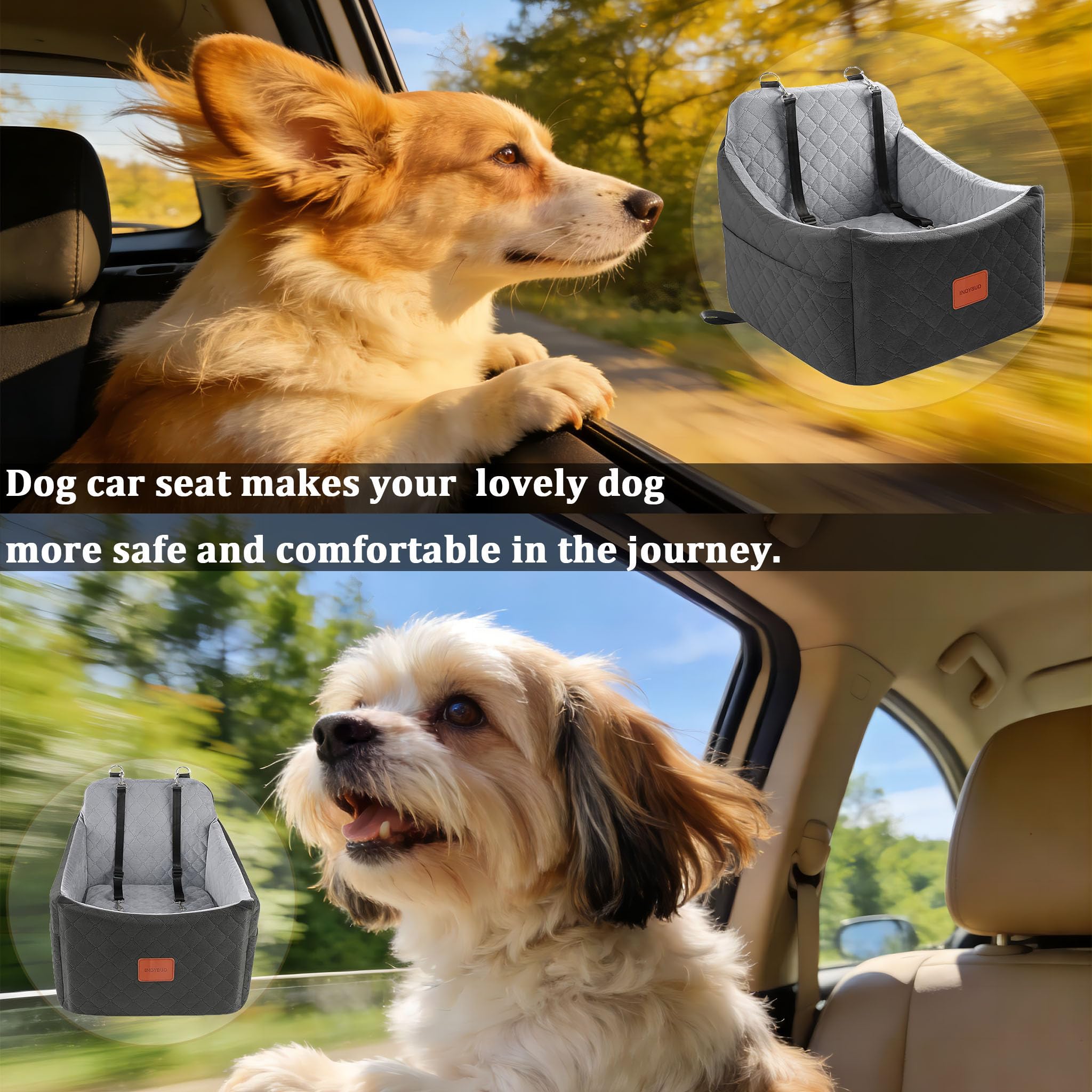 INDYBUD dog car seat removable washable cover for easy cleaning