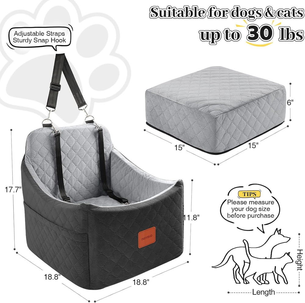INDYBUD dog car seat features soft plush cover for comfort