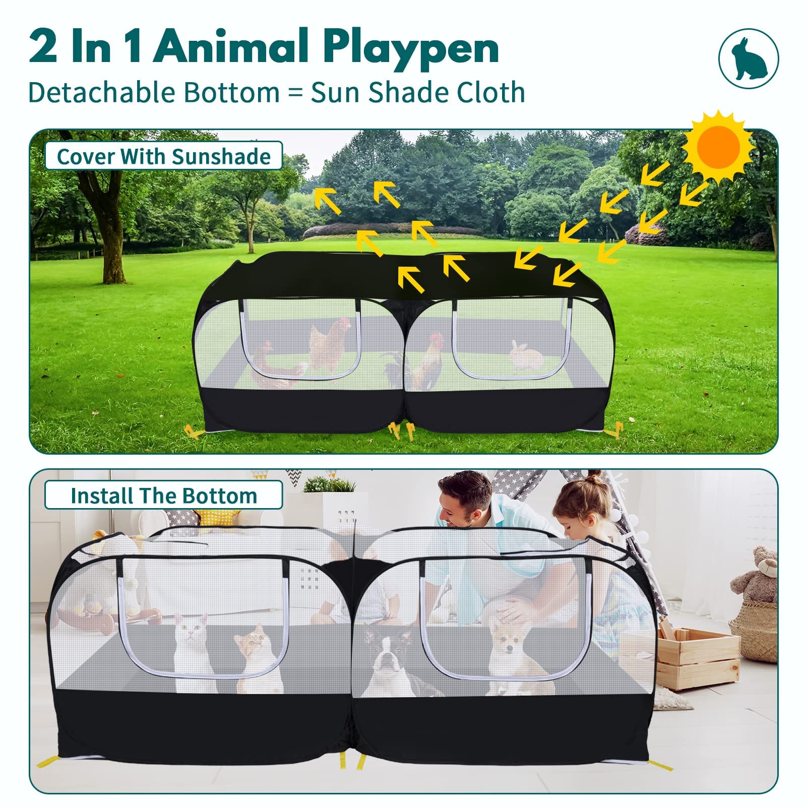 Ineariu playpen with breathable mesh walls enabling airflow and easy pet monitoring.