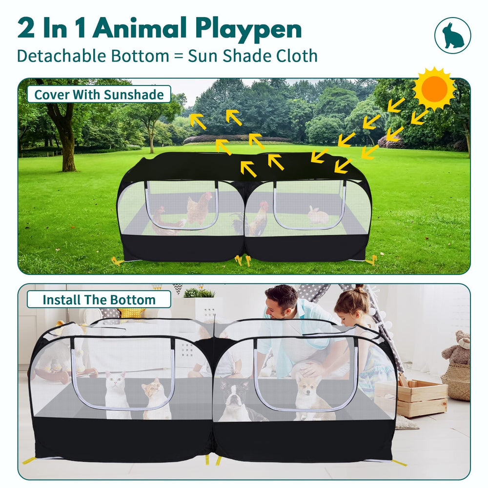 Ineariu playpen with breathable mesh walls enabling airflow and easy pet monitoring.