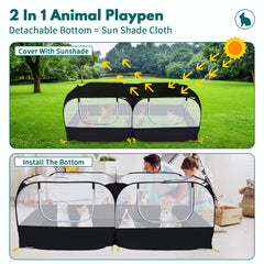 Ineariu playpen with breathable mesh walls enabling airflow and easy pet monitoring.