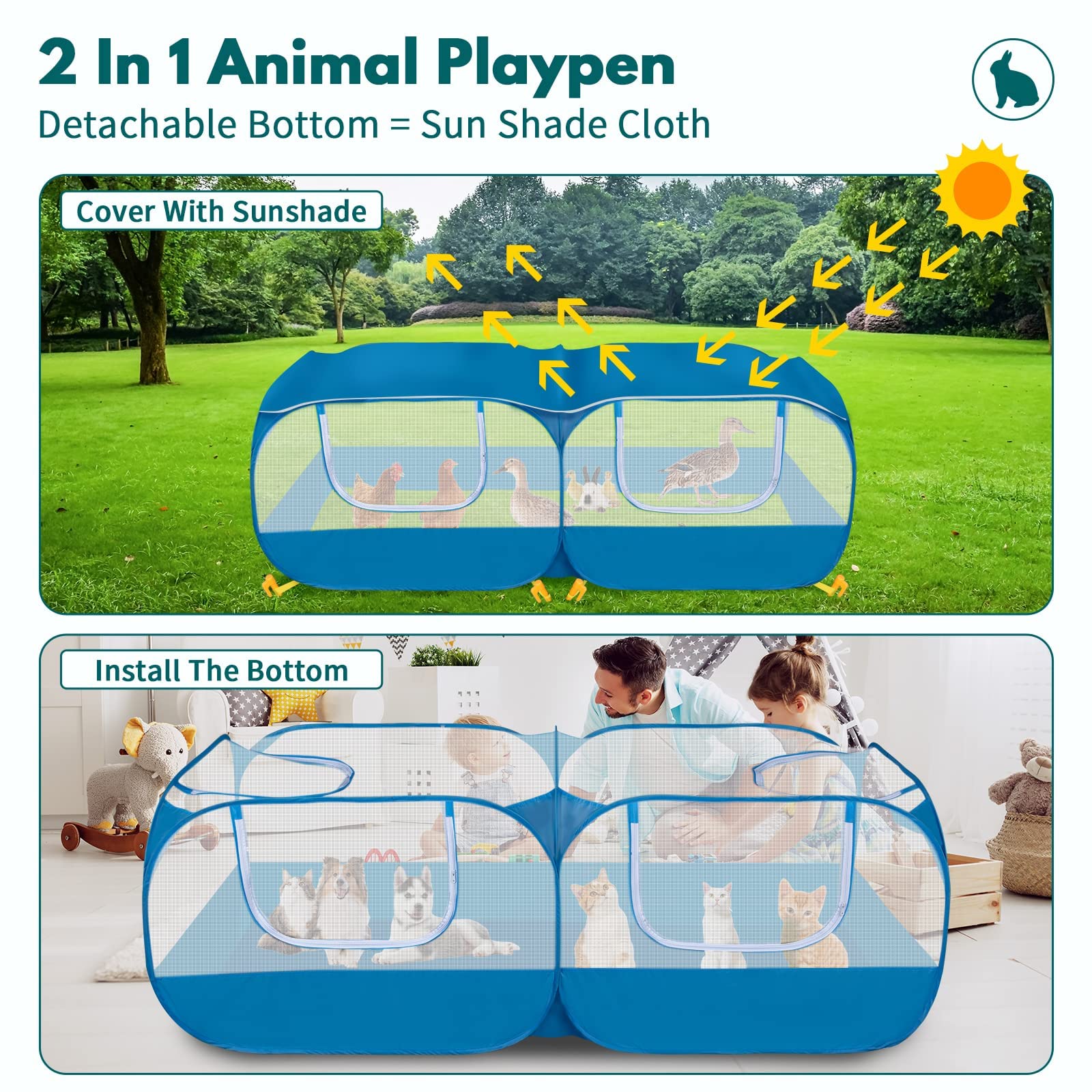 Ineariu spacious 73in enclosure gives room for puppies, kittens, or small birds.