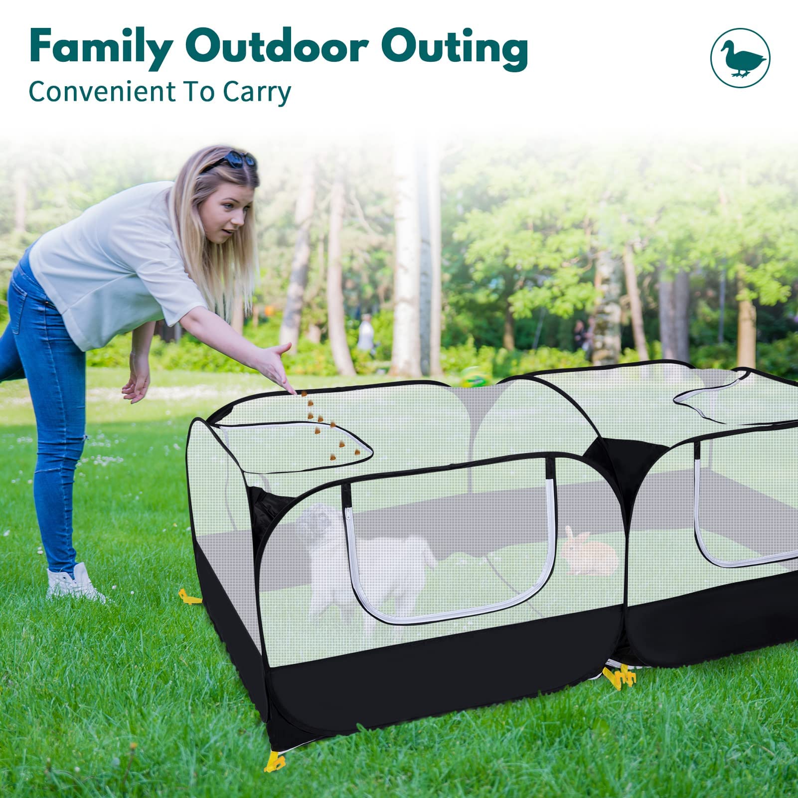 Ineariu zipper-covered playpen keeps pets inside and visible at a glance.
