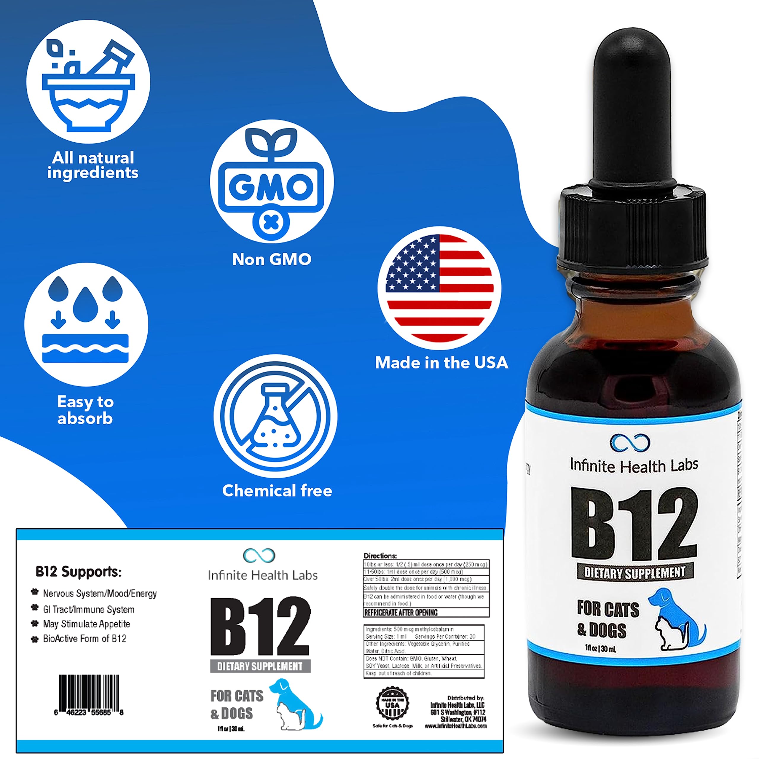Infinite Health Labs Liquid B12 label detail highlights bioactive methylcobalamin.