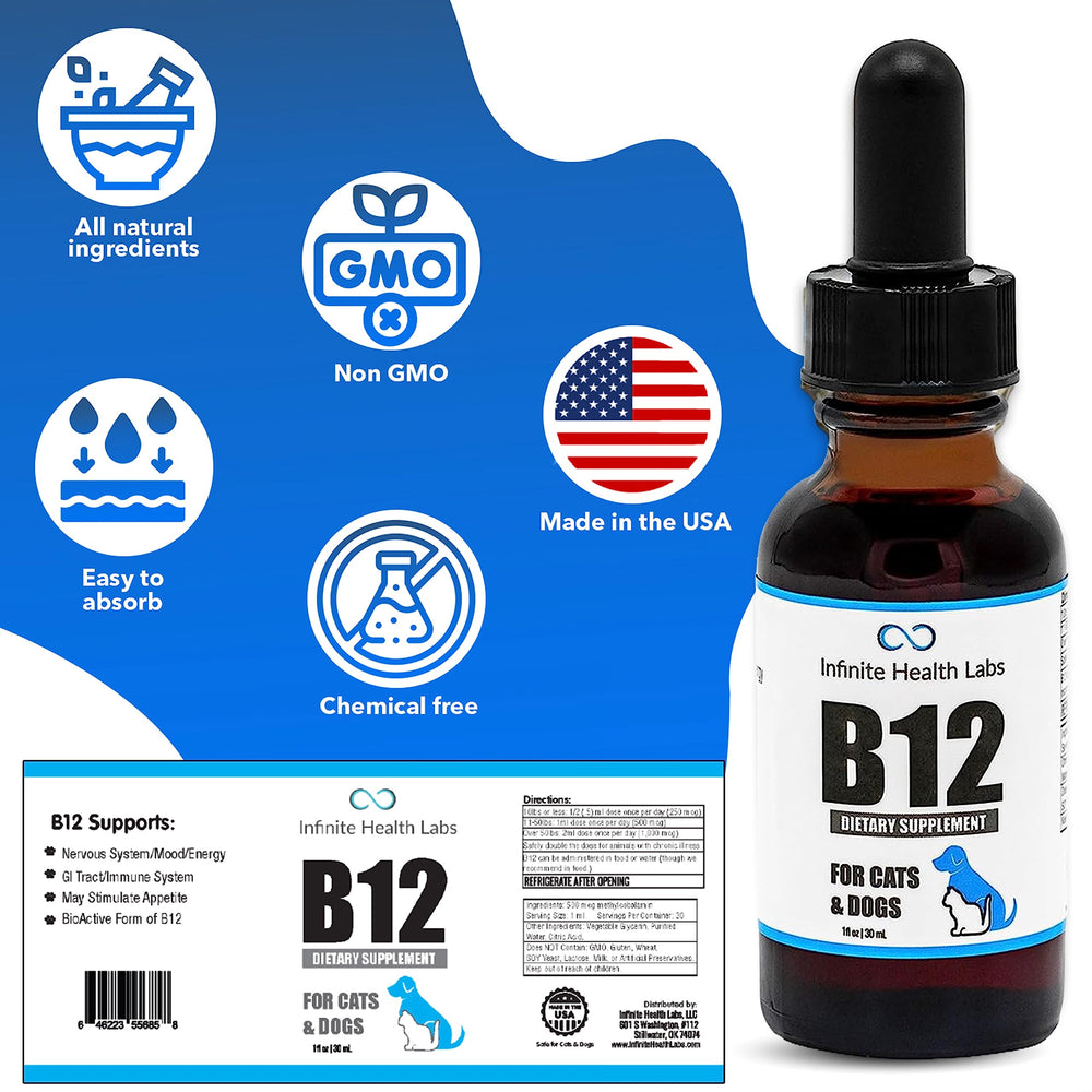 Infinite Health Labs Liquid B12 label detail highlights bioactive methylcobalamin.