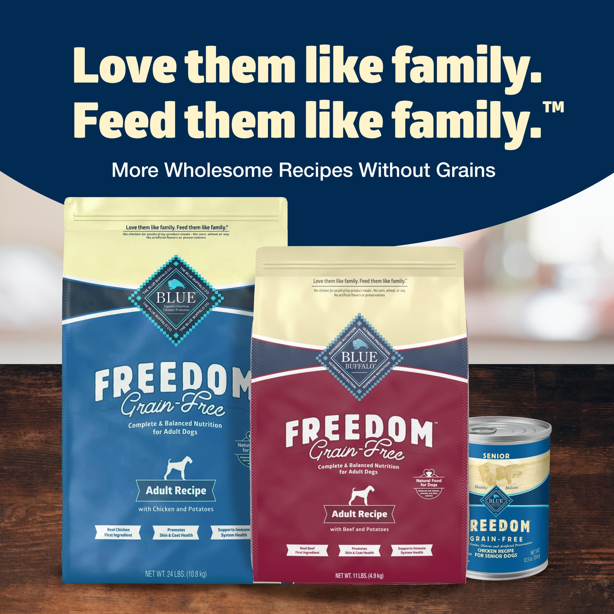 Ingredient panel on Blue Buffalo Freedom Grain-Free bag features deboned beef.