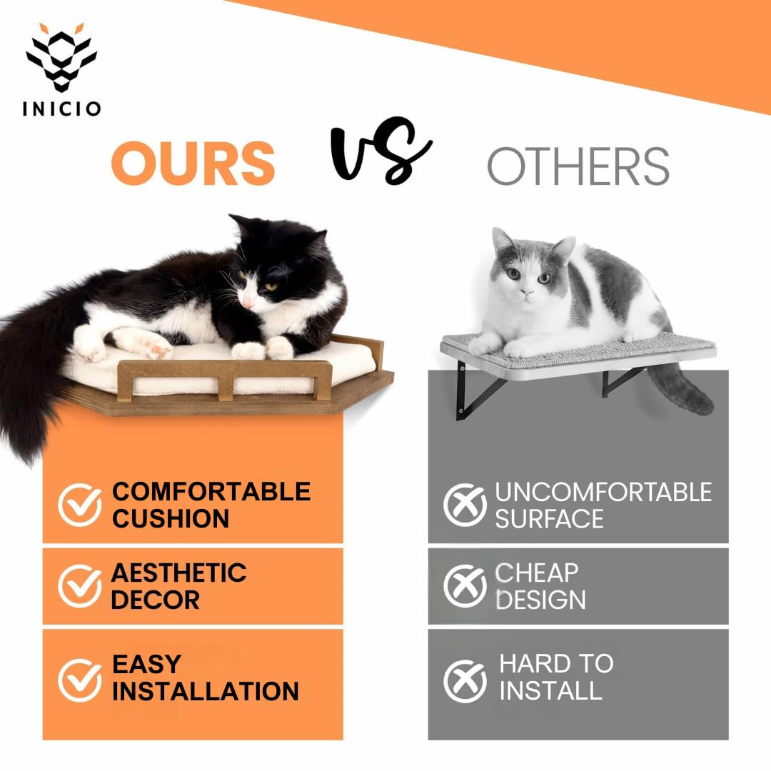 INICIO Cat Wall Shelves include three steps for active climbing and exploration.