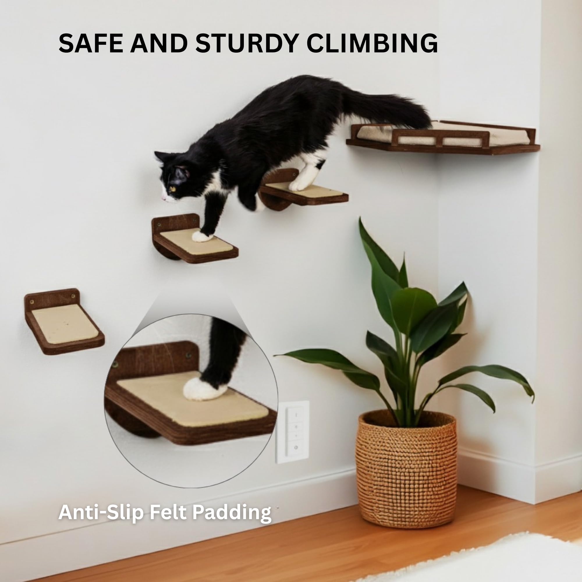 INICIO Cat Wall Shelves dark brown finish adds warmth and natural texture.