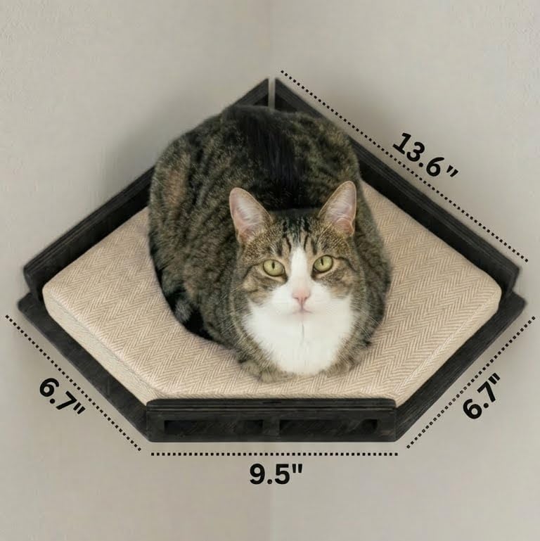 INICIO wall-mounted cat shelves arrive pre-assembled and include fixings for easy installation