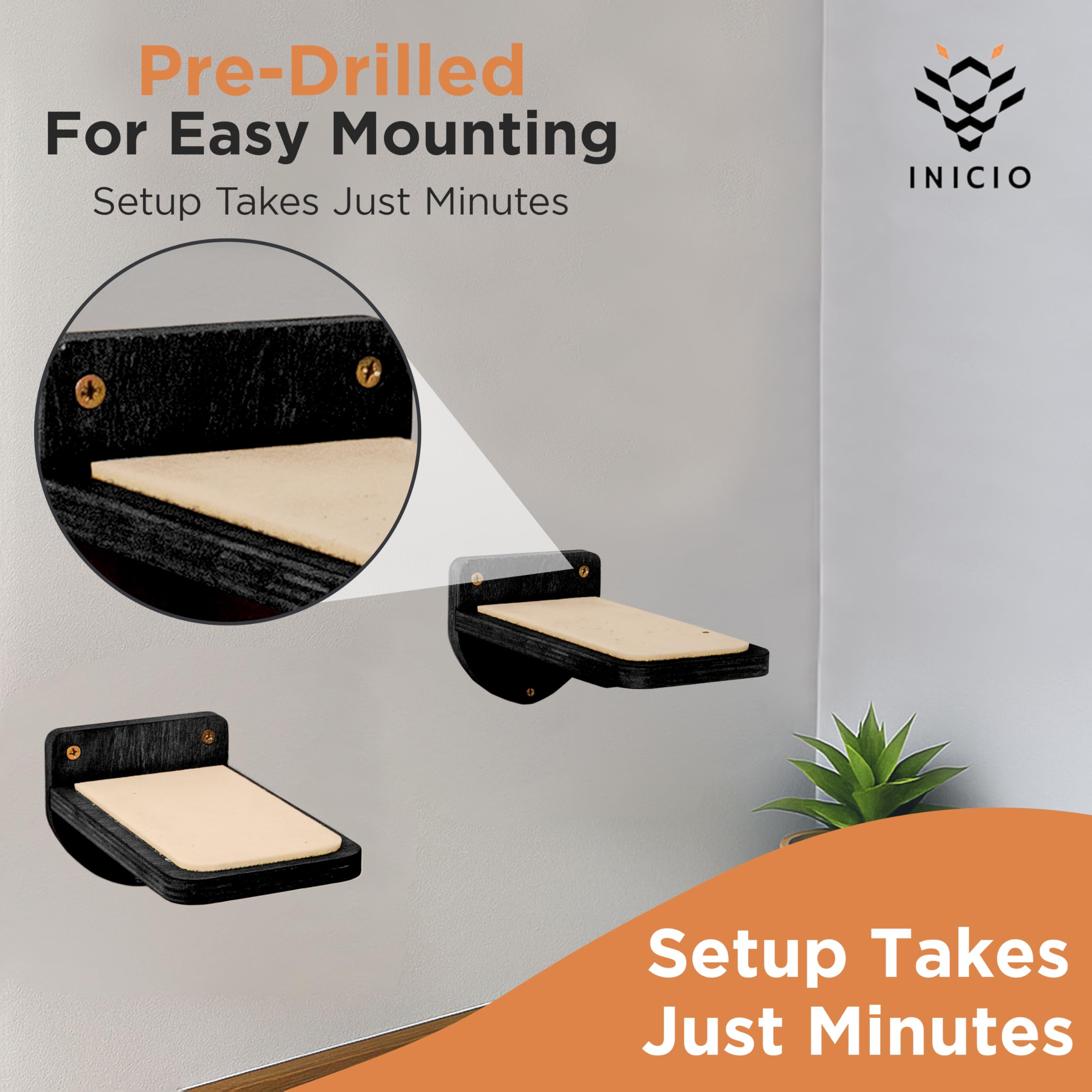 INICIO Cat Wall Steps Wall Mount Fixtures simplify mounting on most walls.