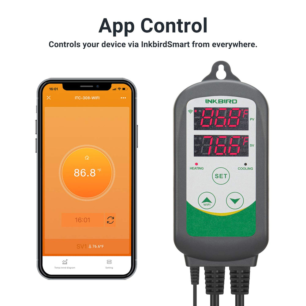 Inkbird ITC-308 app interface with InkbirdSmart for remote temperature management